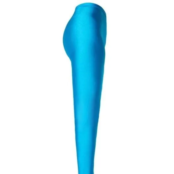 Stasia Turquoise: Shiny Stretch Biker Pant Boot with Stiletto Heel 7.5 8