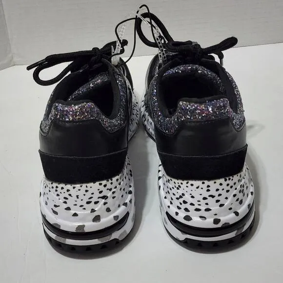 STEVE Madden Barra-G Round-Toe Lace Up Platform Fashion Sneakers Black/Glitter
