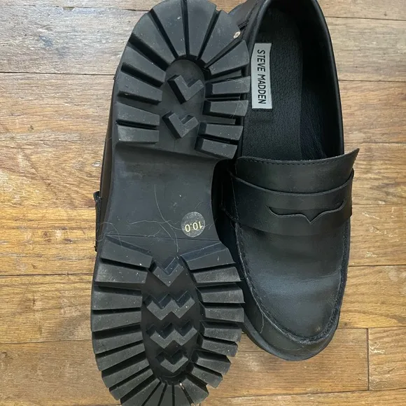 Steve Madden Black Leather Penny Loafers Flats