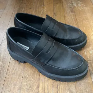 Steve Madden Black Leather Penny Loafers Flats