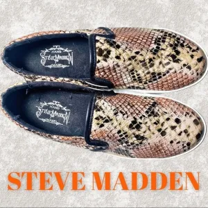 STEVE MADDEN Gunman Hand Made Faux Snakeskin Slip On Loafers, Size 9D