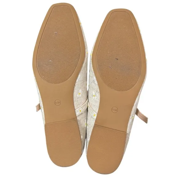 Steve Madden Linen Embroidered DaisyBallet Flat Mary Janes Women's 9.5