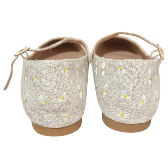 Steve Madden Linen Embroidered DaisyBallet Flat Mary Janes Women's 9.5