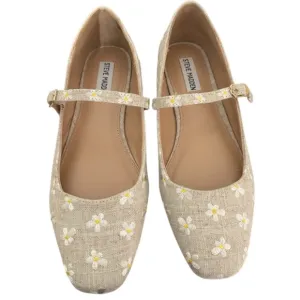 Steve Madden Linen Embroidered DaisyBallet Flat Mary Janes Women's 9.5