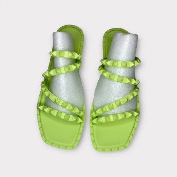 Steve Madden Skyler-J Lime Pyramid Studded Slides