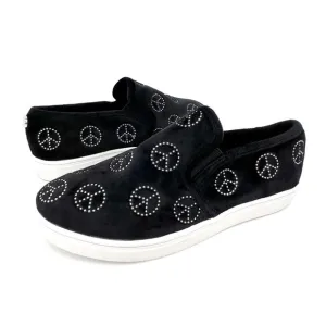 Steve Madden Sneakers Black Velvet Peace Sign Women’s Size 5 = Kids Size 3 New