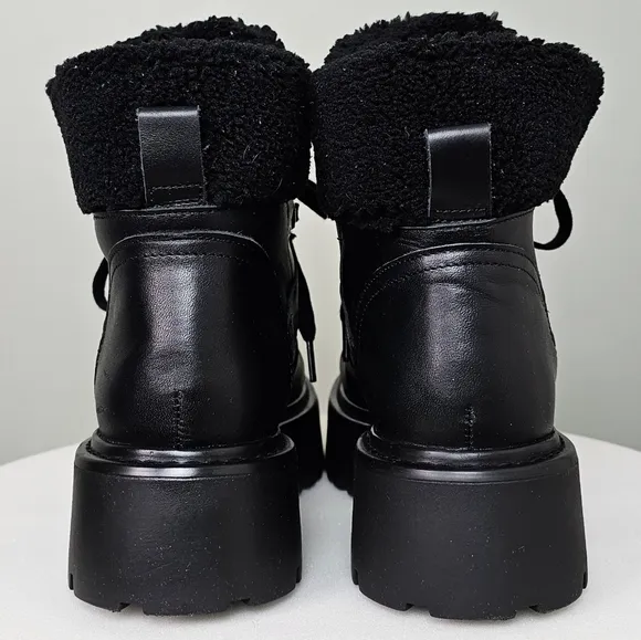 Steve Madden Women's Black Reyen Lace-Up Lug-Sole Quilted Leather Hiker Boot 8.5