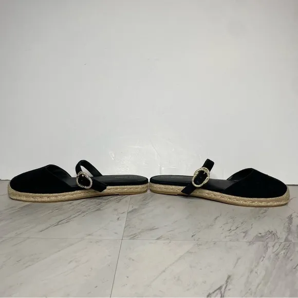 Stuart Weitzman Crystal Buckle Black Suede Espadrille Shoe 11B