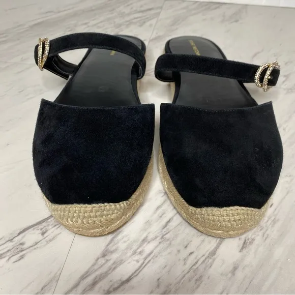Stuart Weitzman Crystal Buckle Black Suede Espadrille Shoe 11B