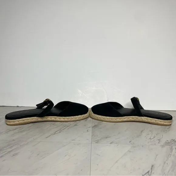 Stuart Weitzman Crystal Buckle Black Suede Espadrille Shoe 11B