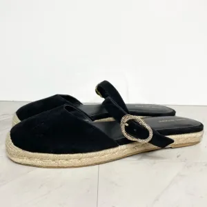 Stuart Weitzman Crystal Buckle Black Suede Espadrille Shoe 11B