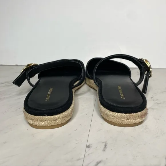 Stuart Weitzman Crystal Buckle Black Suede Espadrille Shoe 11B