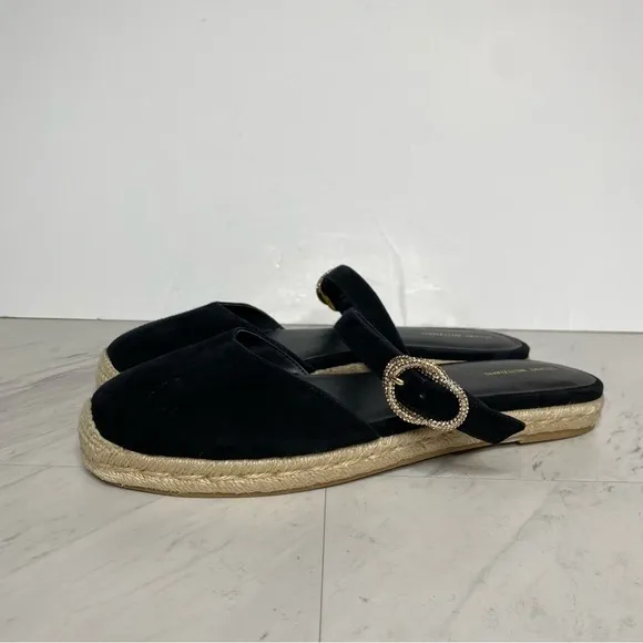 Stuart Weitzman Crystal Buckle Black Suede Espadrille Shoe 11B