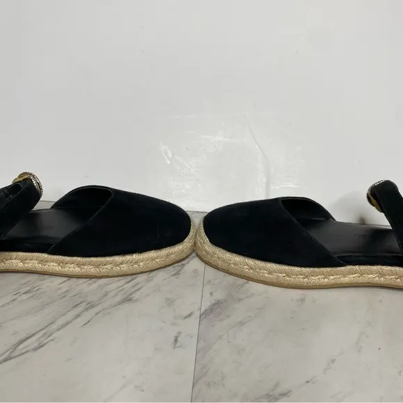 Stuart Weitzman Crystal Buckle Black Suede Espadrille Shoe 11B