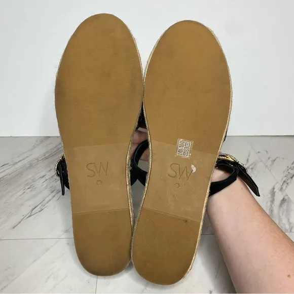 Stuart Weitzman Crystal Buckle Black Suede Espadrille Shoe 11B