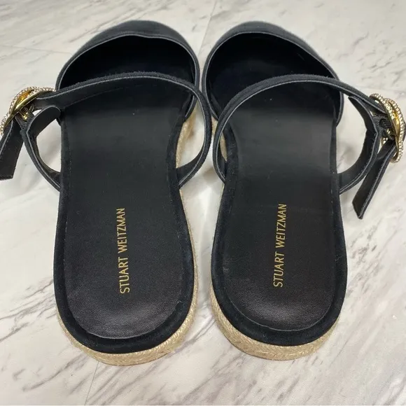 Stuart Weitzman Crystal Buckle Black Suede Espadrille Shoe 11B
