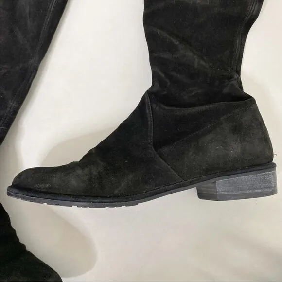 Stuart Weitzman Lowland Stretch Leather Suede Over-the-Knee Boots Black Size 7