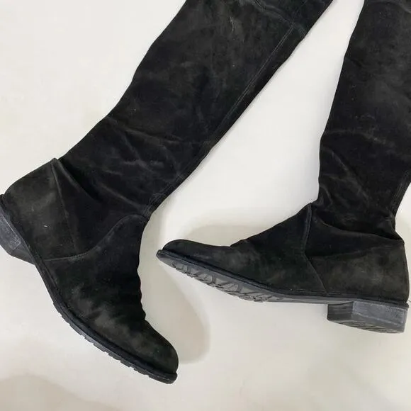 Stuart Weitzman Lowland Stretch Leather Suede Over-the-Knee Boots Black Size 7