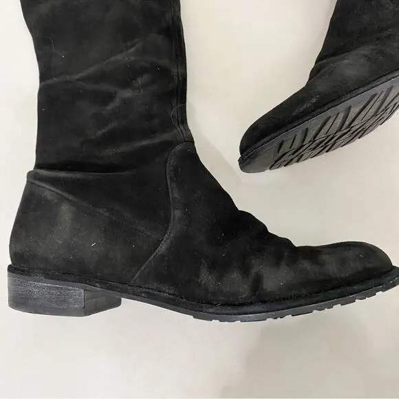 Stuart Weitzman Lowland Stretch Leather Suede Over-the-Knee Boots Black Size 7