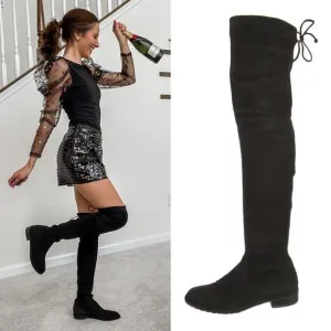 Stuart Weitzman Lowland Stretch Leather Suede Over-the-Knee Boots Black Size 7