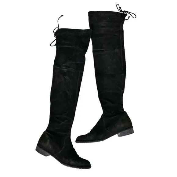 Stuart Weitzman Lowland Stretch Leather Suede Over-the-Knee Boots Black Size 7