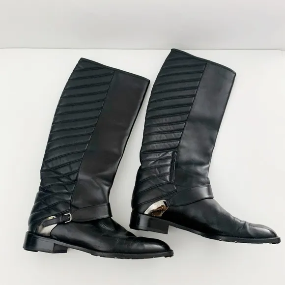 Stuart Weitzman Pointed Toe Flat Boots - Raceway Quilt Back