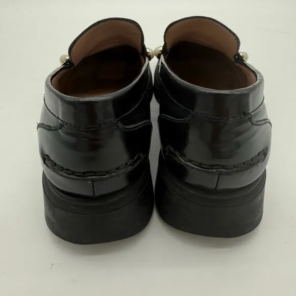 STUART WEITZMAN Suki Patent Pearly Slip On Loafers Black Preppy Academia 7.5