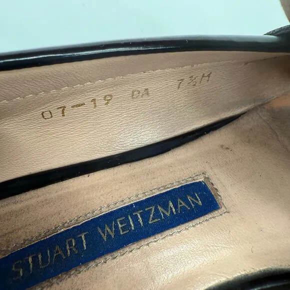 STUART WEITZMAN Suki Patent Pearly Slip On Loafers Black Preppy Academia 7.5