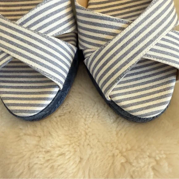 Stuart Weitzman Women's Blue Striped Espadrilles, Wedge Heel Sz 37/US 5.5W NWT