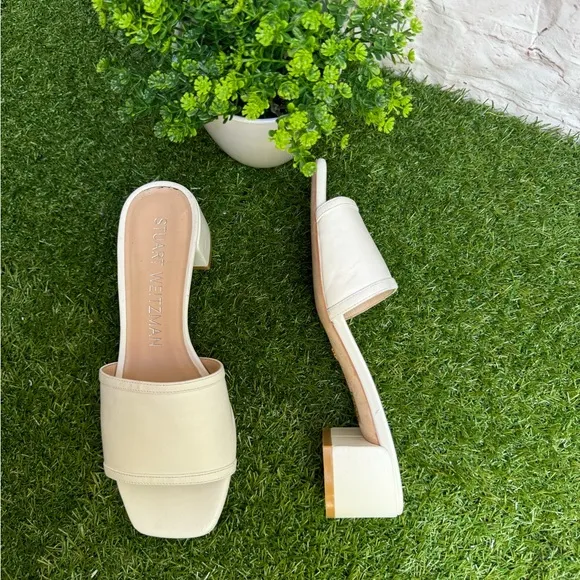 Stuart WeitzmanCayman Block Slides white leather 35 mm size 8.5