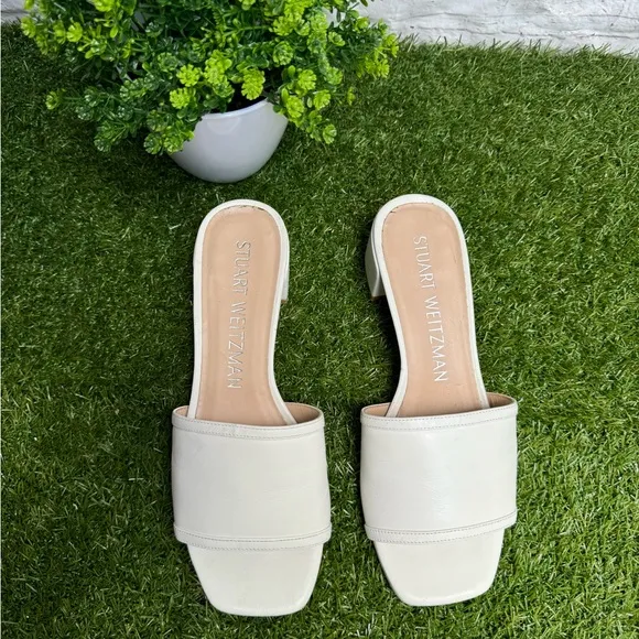Stuart WeitzmanCayman Block Slides white leather 35 mm size 8.5