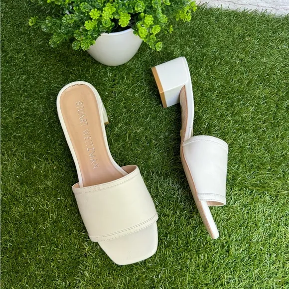 Stuart WeitzmanCayman Block Slides white leather 35 mm size 8.5