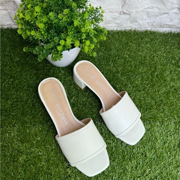 Stuart WeitzmanCayman Block Slides white leather 35 mm size 8.5