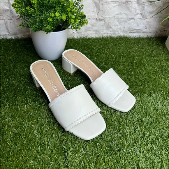 Stuart WeitzmanCayman Block Slides white leather 35 mm size 8.5