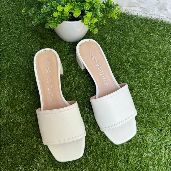 Stuart WeitzmanCayman Block Slides white leather 35 mm size 8.5