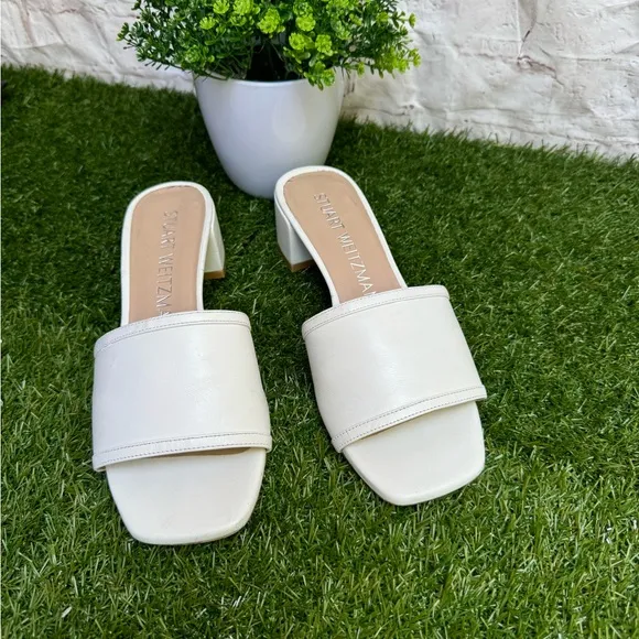 Stuart WeitzmanCayman Block Slides white leather 35 mm size 8.5