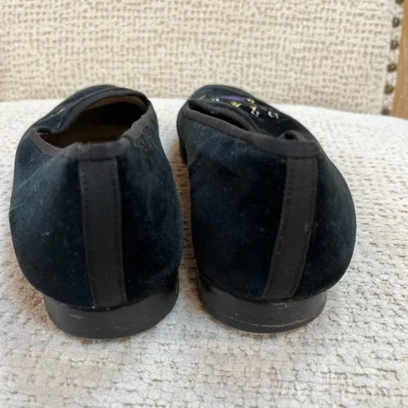 Stubbs &amp; Wootton, Black Velour Crown Detail, Flat Loafers, Size 7.5, GUC