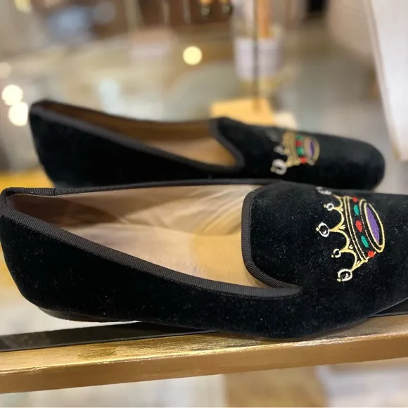Stubbs &amp; Wootton, Black Velour Crown Detail, Flat Loafers, Size 7.5, GUC
