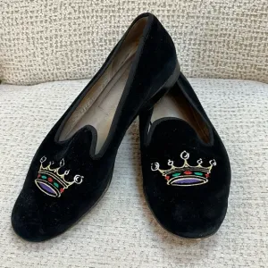 Stubbs &amp; Wootton, Black Velour Crown Detail, Flat Loafers, Size 7.5, GUC