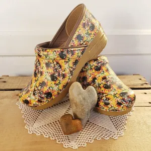 Sunflower Dansko Pro Honey Clogs Handpainted Floral Motif Boho Cottage 7.5-8