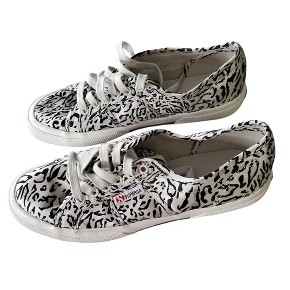 Superga 9.5 USW Trainers Leopard Zebra Print Canvas Sneakers Rubber Sole Unisex