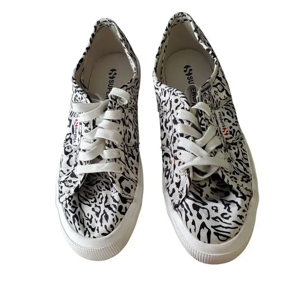 Superga 9.5 USW Trainers Leopard Zebra Print Canvas Sneakers Rubber Sole Unisex