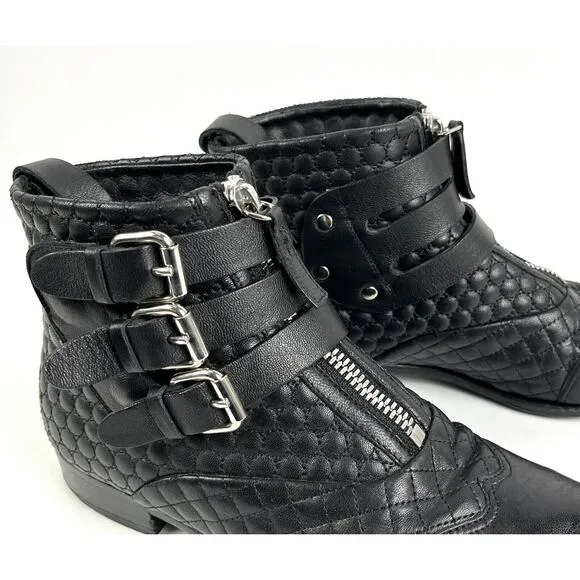 Tabitha Simmons Early Ankle Boots Size 6.5 EU 36.5 Black Quilted Buckle Goth