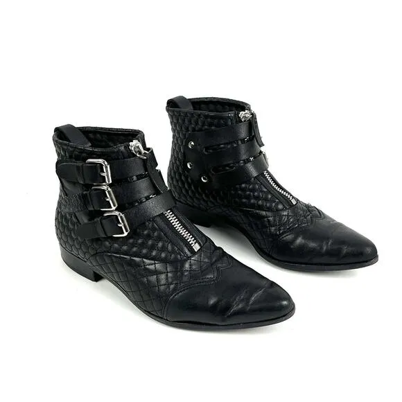 Tabitha Simmons Early Ankle Boots Size 6.5 EU 36.5 Black Quilted Buckle Goth