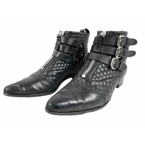 Tabitha Simmons Early Ankle Boots Size 6.5 EU 36.5 Black Quilted Buckle Goth