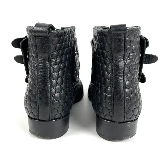 Tabitha Simmons Early Ankle Boots Size 6.5 EU 36.5 Black Quilted Buckle Goth