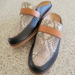 Taos Royal Mule Womens Black Leather Snakeskin Slip-On Comfort Shoes Slides✨️10