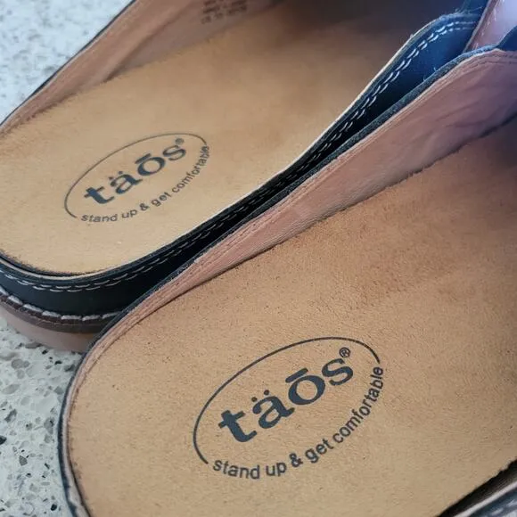 Taos Royal Mule Womens Black Leather Snakeskin Slip-On Comfort Shoes Slides✨️10
