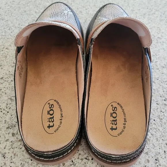 Taos Royal Mule Womens Black Leather Snakeskin Slip-On Comfort Shoes Slides✨️10