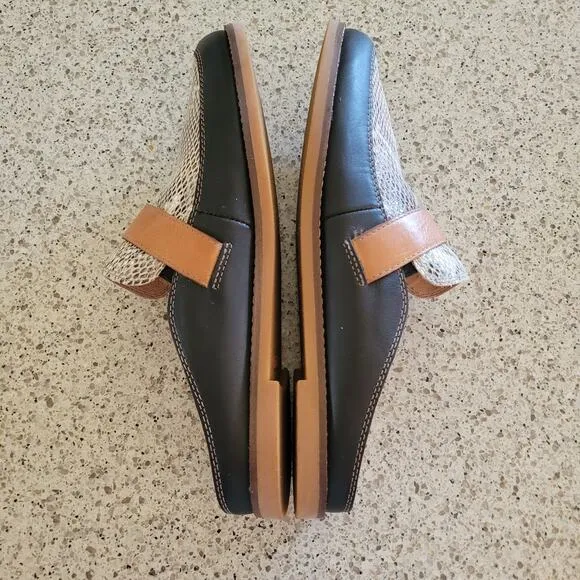 Taos Royal Mule Womens Black Leather Snakeskin Slip-On Comfort Shoes Slides✨️10